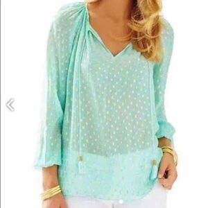 Lilly Pulitzer Rila Top Teal Gold Tassel